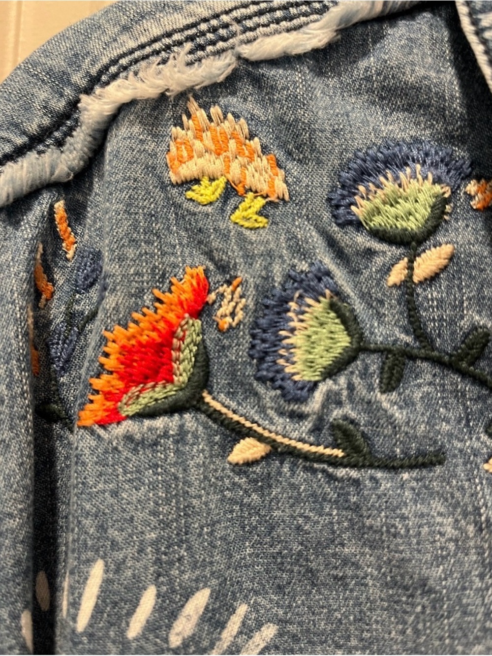 We the free people Marrakesh Embroidered Denim Top small boho jean - Picture 5 of 8